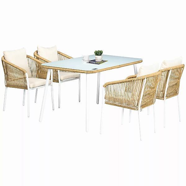 Outsunny 5-tlg. Polyrattan Gartenmöbel Esstisch 4 Stühle Sitzgruppe Hartgla günstig online kaufen
