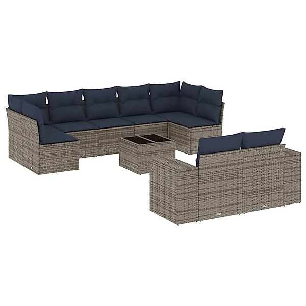 vidaXL 10-Tlg Gartensofa-Set mit Kissen Grau Polyrattan 3223030 günstig online kaufen