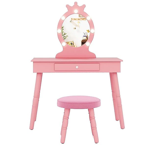 Costway Kinder Schminktisch mit Led & Spiegel für 3-7 Jahre Rosa günstig online kaufen