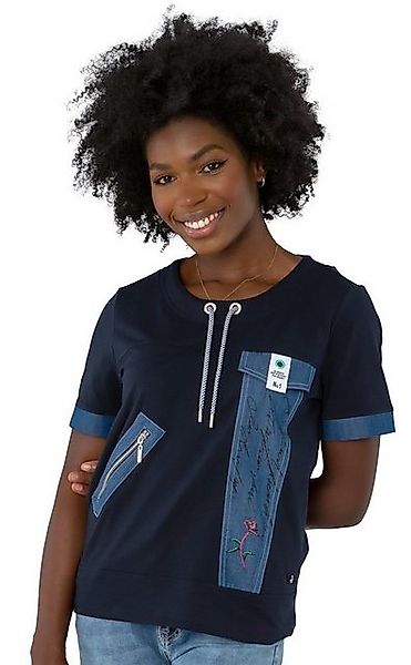 Gio Milano Kurzarmshirt G30-1110, mit Denimpatch und U-Bootausschnitt Zierr günstig online kaufen