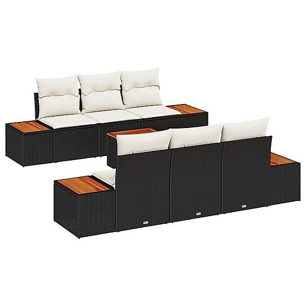 vidaXL Loungesofa 7-teiliges Garten Sofa Set mit Kissen Schwarz Poly Rattan günstig online kaufen