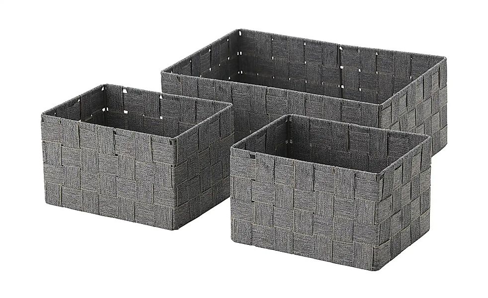 HOME STORY Aufbewahrungskorb  3er Set   ¦ grau ¦ Polyester,Metall ¦ Maße (c günstig online kaufen