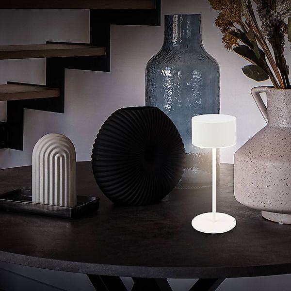 LED-Akku-Tischleuchte Kira, weiß, Höhe 19 cm, IP44, touchdim günstig online kaufen
