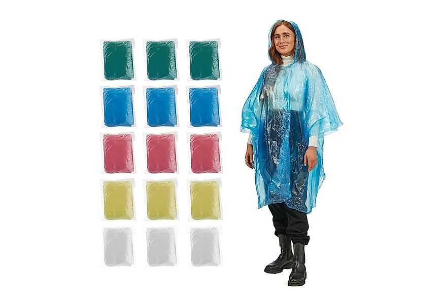 relaxdays Regenponcho Einweg Regenponcho 15er Set bunt günstig online kaufen