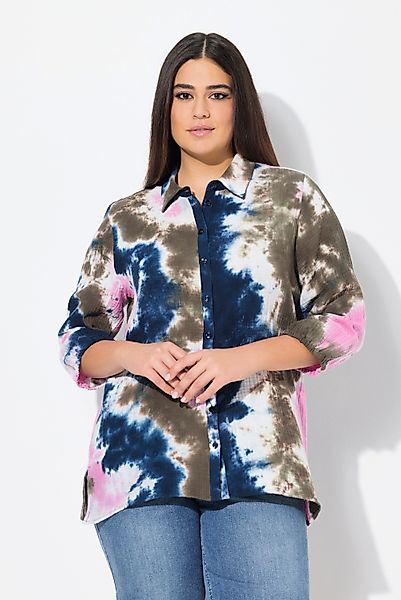 Ulla Popken Longbluse Musselin-Bluse Batikdruck Hemdkragen günstig online kaufen