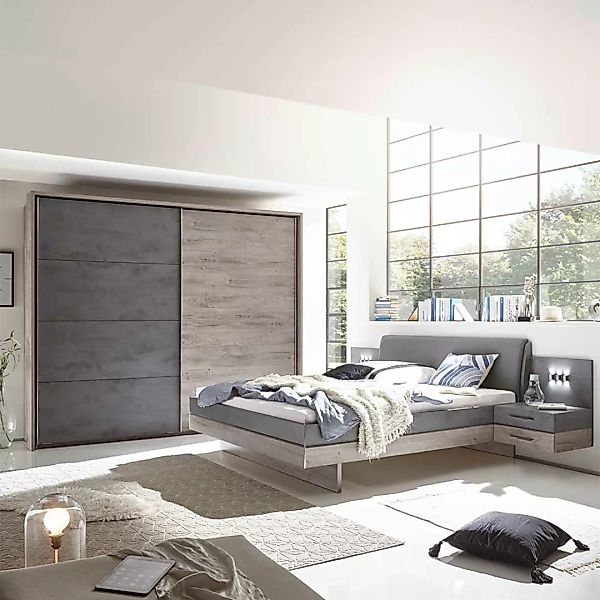 Schlafzimmerset modern in Eiche Grau Beton Optik (vierteilig) günstig online kaufen