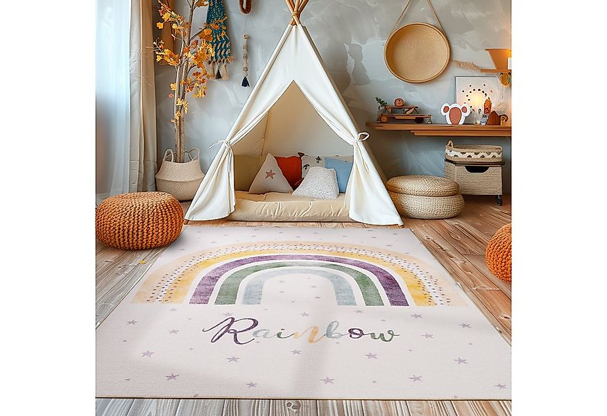 SIMPEX24 Teppich Regenbogen, Rechteckig, Höhe: 7 mm, Jungen-Mädchen Babyzim günstig online kaufen