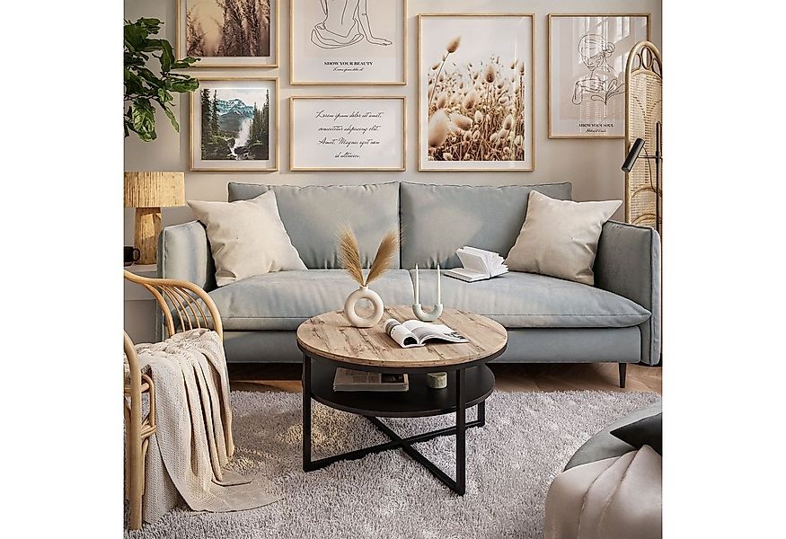 yourhouse24 Couchtisch CIRI-X runder Couchtisch mit Regal Eiche Handwerker günstig online kaufen