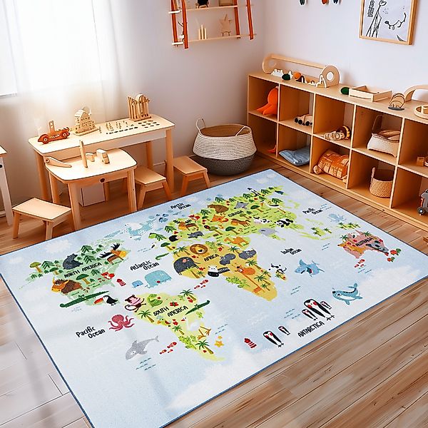 Carpettex Kinderteppich Weltkarte mit Tierdesign, Läufer, günstig online kaufen