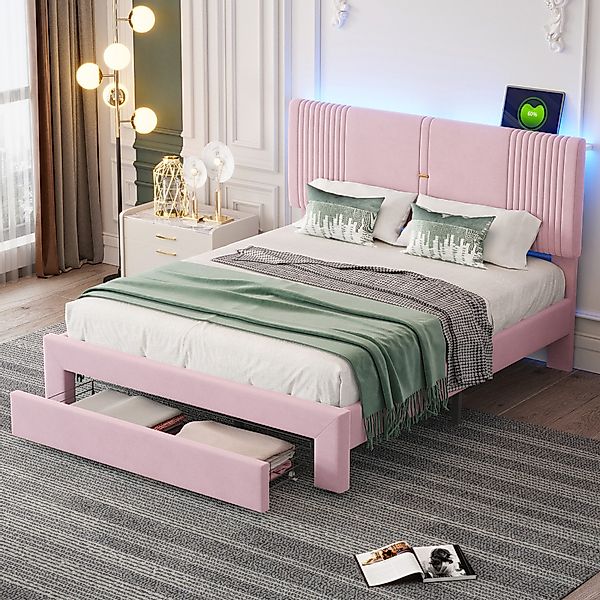 Flieks Polsterbett, LED Doppelbett 140x200cm mit günstig online kaufen