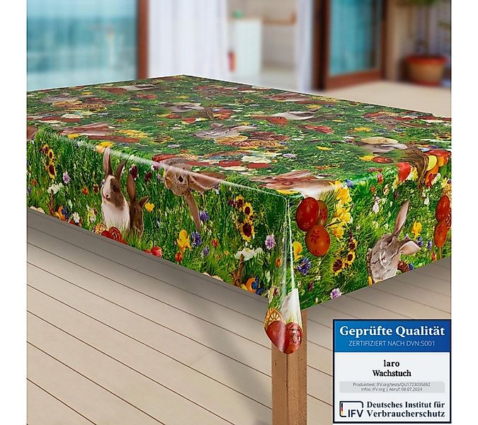 laro Tischdecke Wachstuch-Tischdecken Abwaschbar Ostern Blumenwiese Hase re günstig online kaufen