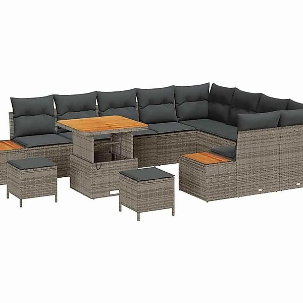 vidaXL Gartensofa-Set mit Kissen mit Speicher 12 Stk Grau Poly Rattan 33649 günstig online kaufen