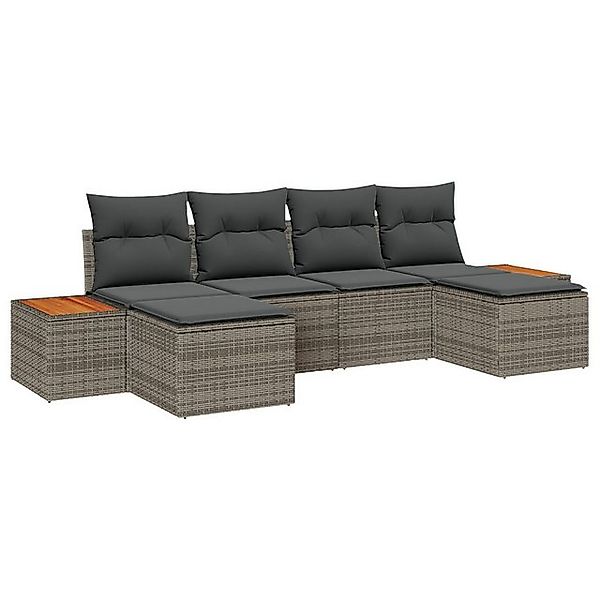 vidaXL Loungesofa 6-teiliges Garten Sofa Set mit Kissen Grau Poly Rattan, 6 günstig online kaufen