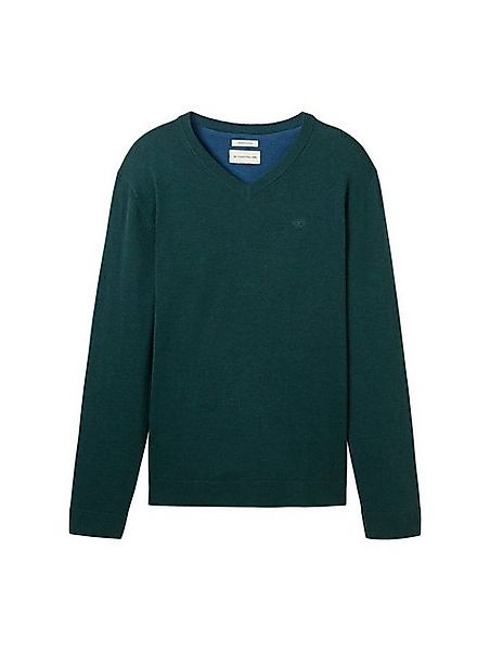 TOM TAILOR Strickpullover basic v-neck knit, dark tree green melange günstig online kaufen