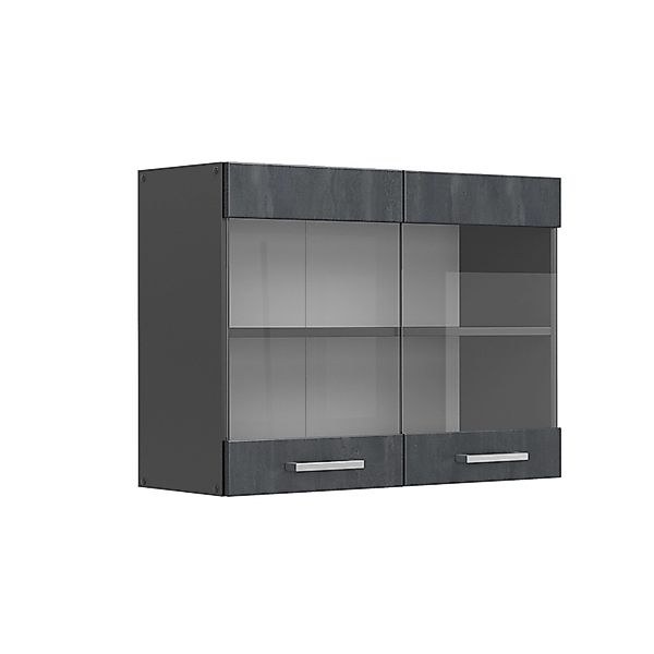 Vicco Küchenglasschrank R-Line Glashängeschrank Schwarz Beton/Anthrazit 80 günstig online kaufen