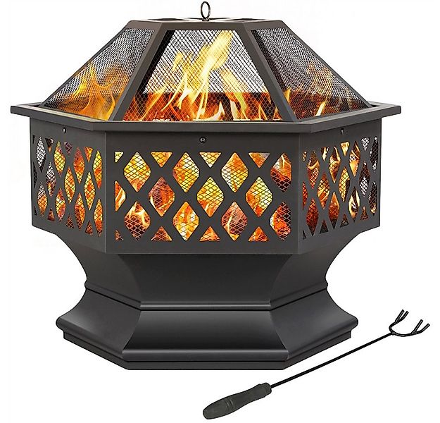 Yaheetech Feuerschale Ø 61cm, Sechseckige Feuerstelle mit Funkenschutz für günstig online kaufen