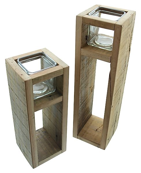 Dekoleidenschaft Bodenwindlicht "Wood" Windlicht Säule aus günstig online kaufen