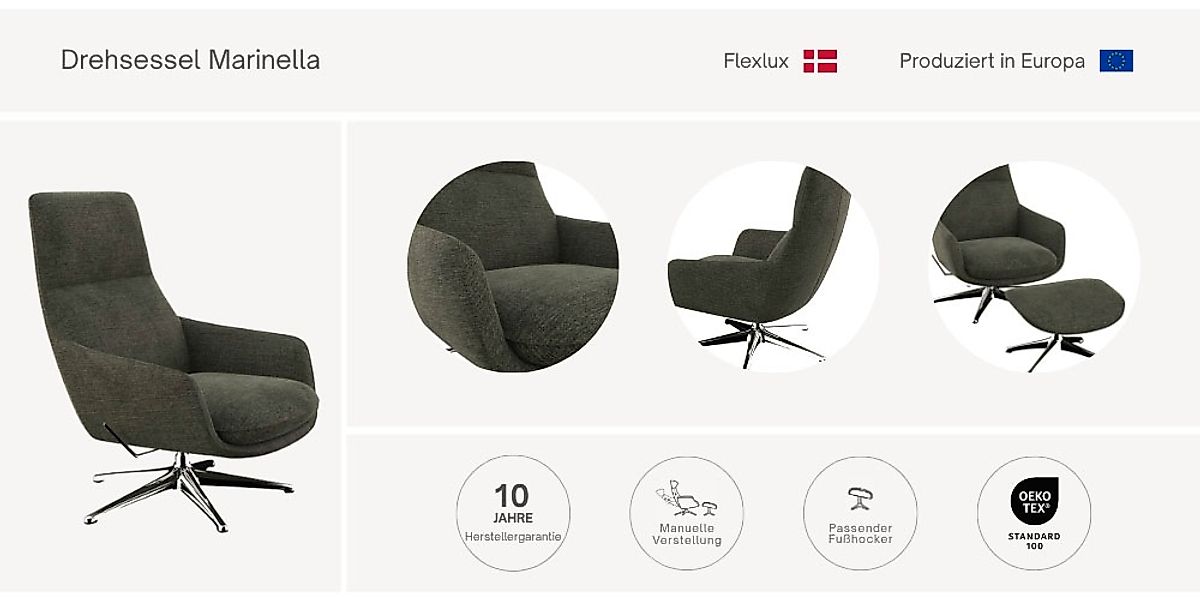 FLEXLUX Drehsessel »Marinella, Relaxsessel, TV-Loungesessel, Polstersessel, günstig online kaufen