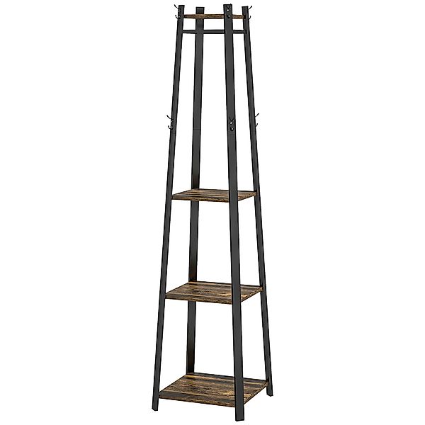 HOMCOM Kleiderständer mit 8 Haken, 3 Regalen und oberer Ablage, Trapesiform günstig online kaufen