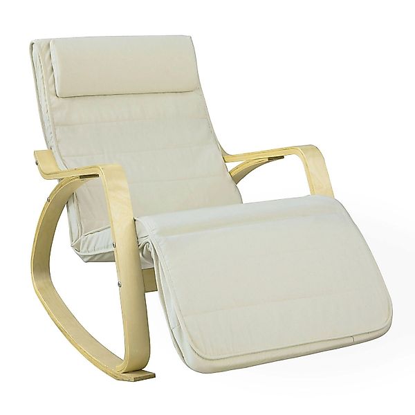 SoBuy Schaukelstuhl Schaukelsessel mit Verstellbarer Fußstütze Beige FST16- günstig online kaufen
