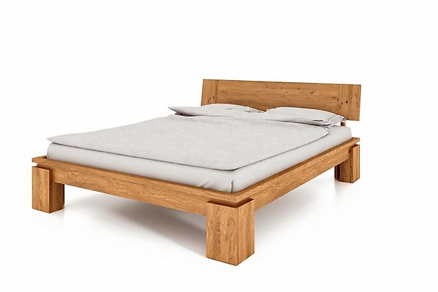 Natur24 Einzelbett Bett Tinci 2 in 140x210cm Wildeiche massiv mit Holzkopft günstig online kaufen