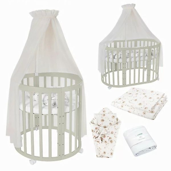 Waldin Babybett Waldin OWAL mobiles Babybett aus Holz 7in1 mit Matratze, mi günstig online kaufen