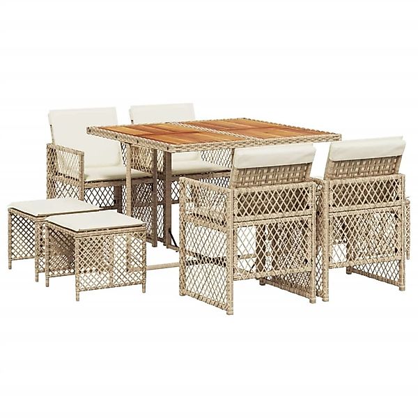 vidaXL 9-Tlg Garten-Essgruppe mit Kissen Beige Poly Rattan 3210784 günstig online kaufen