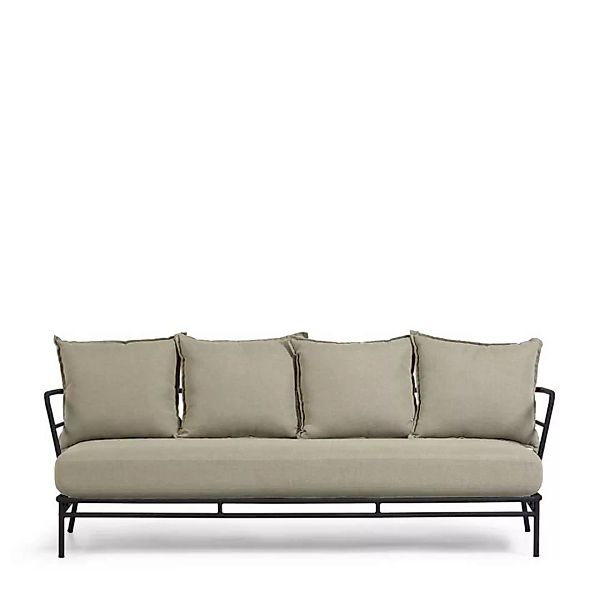 Sofa mit Metallgestell für überdachte Terrasse Beige und Schwarz günstig online kaufen