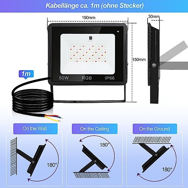 Clanmacy LED Flutlichtstrahler RGB LED Fluter günstig online kaufen