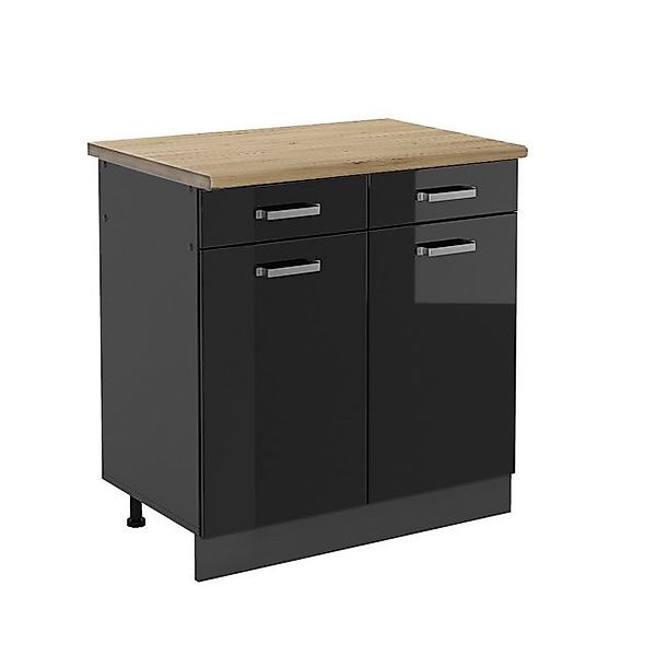 Vicco Küchenunterschrank R-Line Schwarz Hochglanz/Anthrazit 80 cm AP Eiche günstig online kaufen