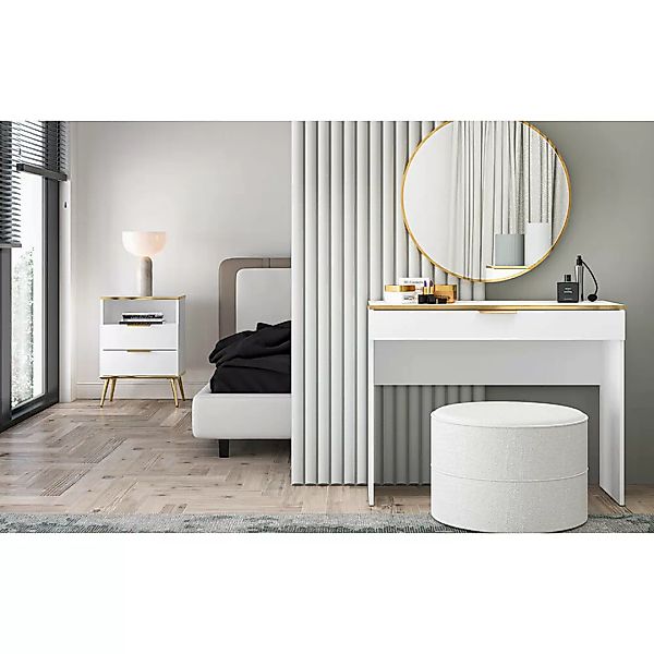 Schlafzimmermöbel Set 2-teilig in weiß mit goldfarbenen Details VLORA-131 günstig online kaufen
