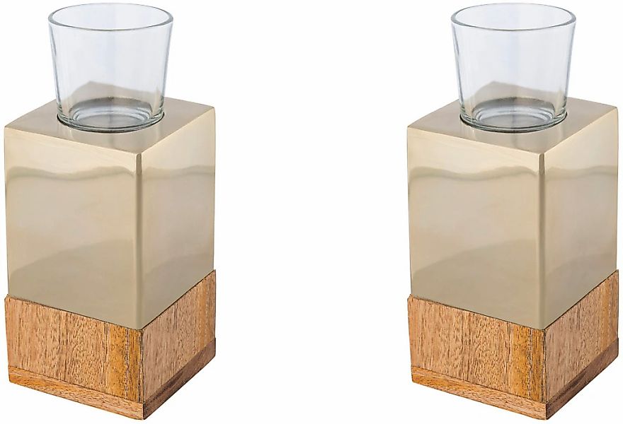 Creativ home Teelichthalter "Kerzenhalter Tower" aus Holz, Edelstahl und Gl günstig online kaufen