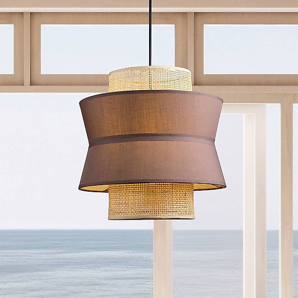 Hängelampe Rika Double, Ø 35 cm, grau/naturfarben, Stoff günstig online kaufen