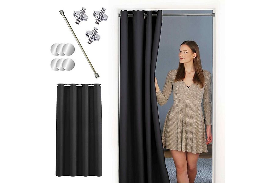 tinycurtains Türvorhang mit Stange silber 70-120 cm Thermo Vorhang ohne Boh günstig online kaufen