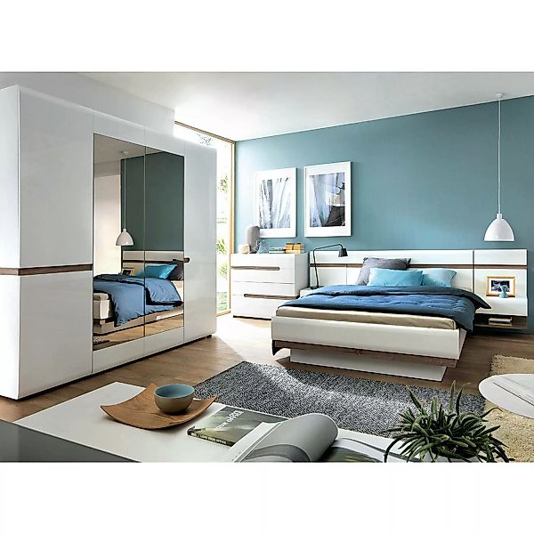 Schlafzimmer Komplett Set mit 160cm Bett und 4-türigem Kleiderschrank in we günstig online kaufen