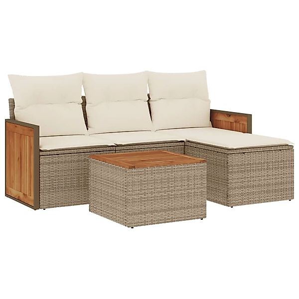 vidaXL 5-Tlg Garten-Sofagarnitur mit Kissen Beige Poly Rattan 3259993 günstig online kaufen