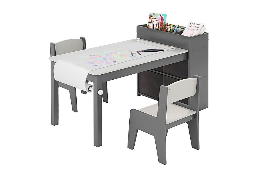 COSTWAY Kindersitzgruppe, (3-tlg), Kinderschreibtisch mit 2 Stühlen, Papier günstig online kaufen