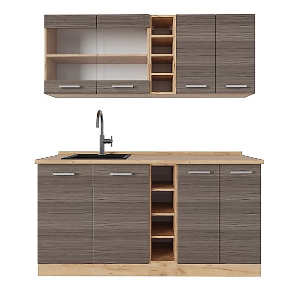 Vicco R-Line Singleküche Edelgrau/Goldkraft Eiche 160 cm AP Eiche günstig online kaufen
