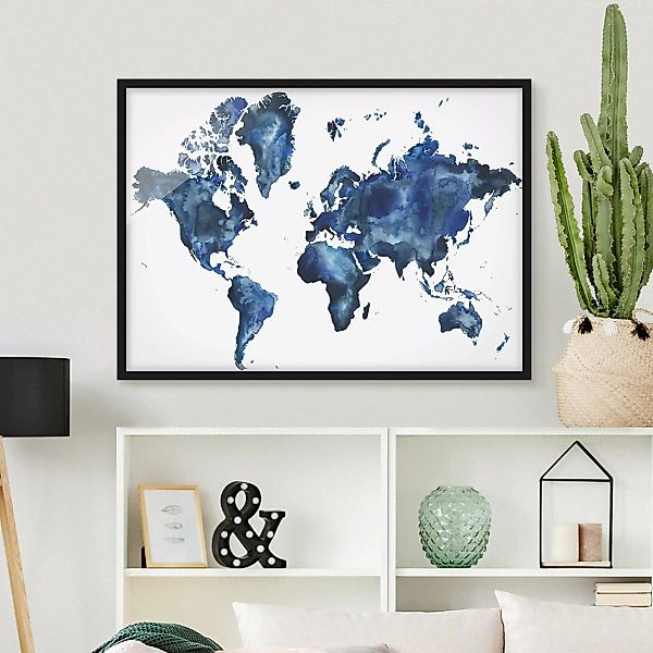 Bild mit Rahmen Stadt-, Land- & Weltkarte - Querformat Wasser-Weltkarte hel günstig online kaufen