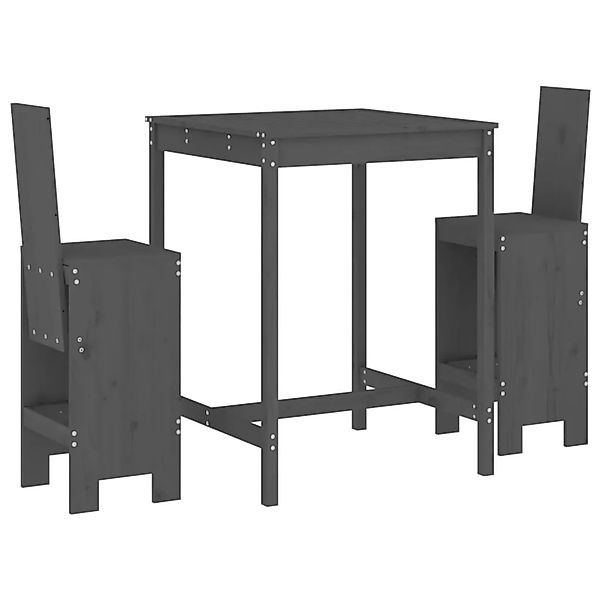 vidaXL 3-tlg Gartenbar-Set Grau Massivholz Kiefer Modell 1 günstig online kaufen