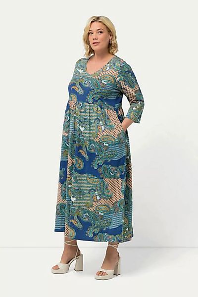 Ulla Popken Maxikleid Jerseykleid Paisleymuster A-Linie V-Ausschnitt günstig online kaufen