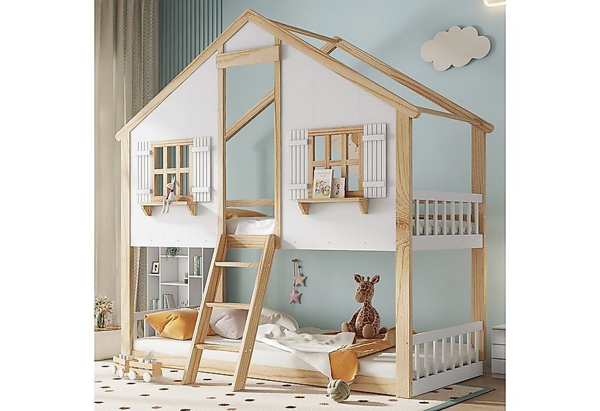 Merax Etagenbett Stockbett (1-St., Jugendbett Doppelbett Hausbett), Kiefer günstig online kaufen