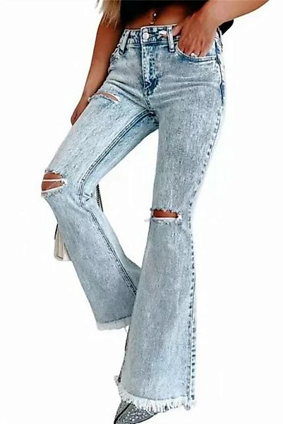 RUZU UG Bootcuthose Damen Jeans hohe Destroyed Hose Freizeithose Vielseitig günstig online kaufen