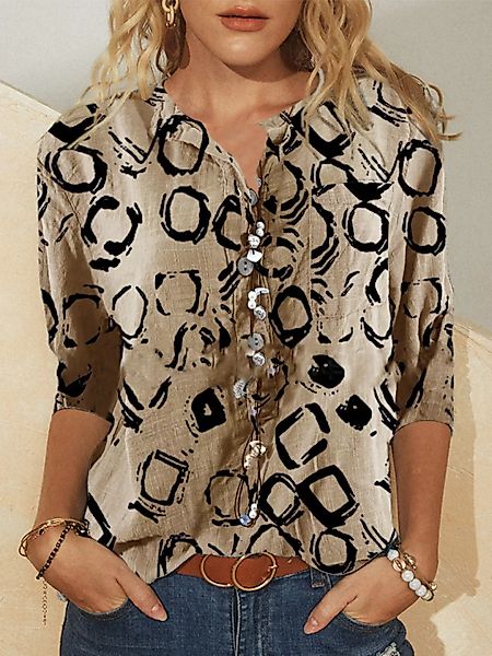 Vintage bedruckte Stehkragen Langarm Bluse für Damen günstig online kaufen