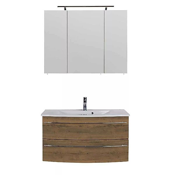 Waschtisch Set mit Becken und Spiegelschrank Eiche dunkel Touchwood (zweite günstig online kaufen
