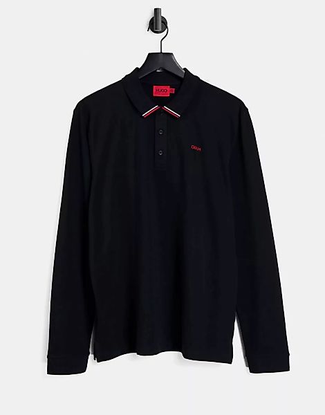 HUGO – Donol212 – Langärmliges Polohemd in Schwarz günstig online kaufen