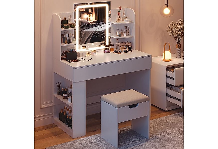 HOMALL Schminktisch mit Spiegel, LED-Beleuchtung, einstellbare Helligkeit, günstig online kaufen