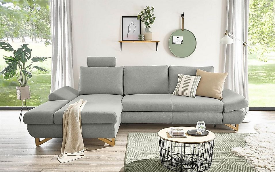 Design-Wohngalerie Sofa Ecksofa Halsta - Velourstoff Hellgrau, Recamiere li günstig online kaufen