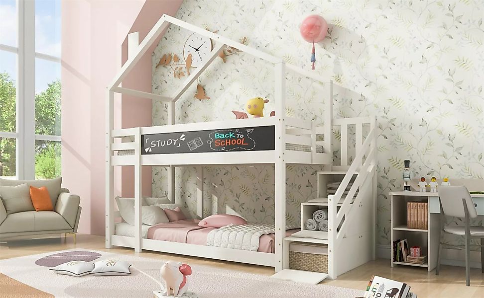 XDeer Etagenbett Kinderbett mit Stauraumtreppe und Rausfallschutz 90 x 200 günstig online kaufen