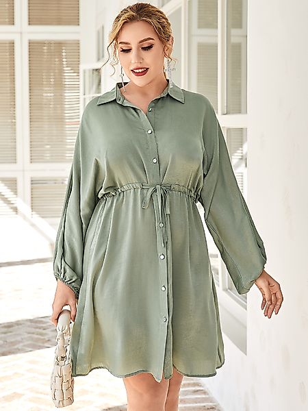 YOINS Plus Größe Kordelzug Knopf Design Lange Ärmel Mini Kleid günstig online kaufen
